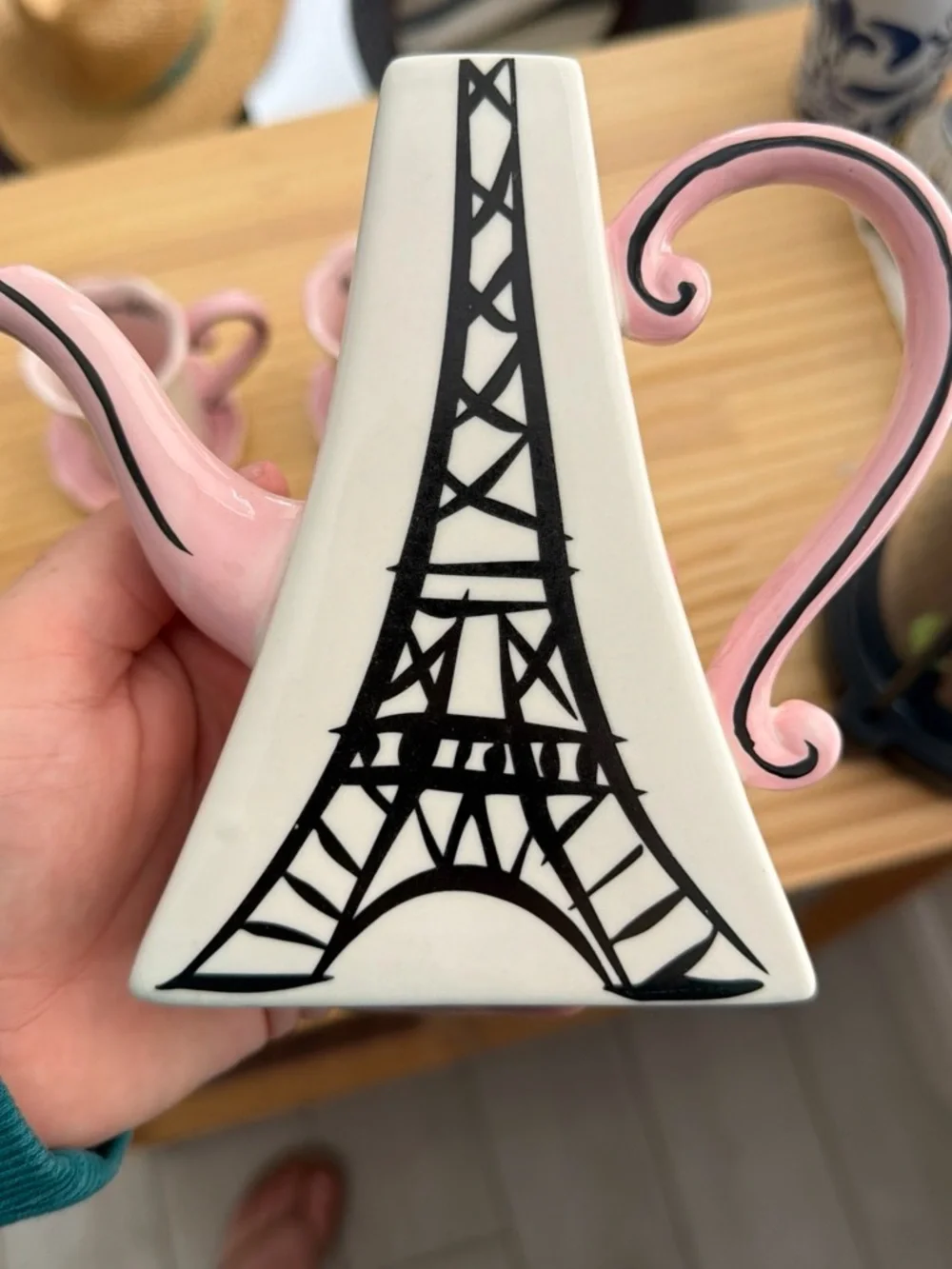 Sur La Table Pink and Cream Striped Ceramic Mini Tea Set